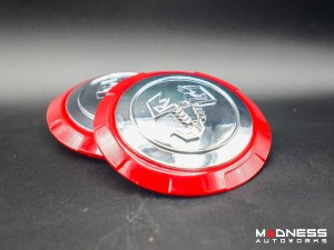 FIAT 500 Wheel Center Cap Set - set of 4 - Red/ Chrome - Scorpion Design 